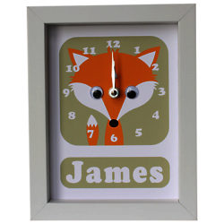 Stripey Cats Personalised Freddie Fox Framed Clock, 23 x 18cm Green